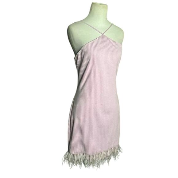 NWOT SAYLOR Ainsley Feather Trim Ribbed Halter Mini Dess Lavender – Sz M - Picture 4 of 8
